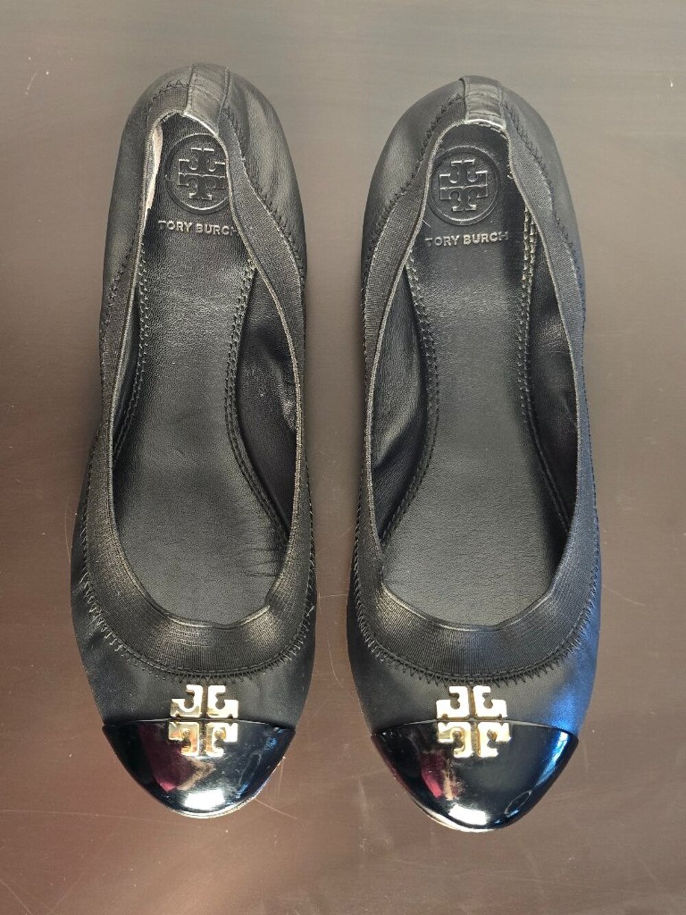 Tory Burch Jolie Black Patent Leather Cap-Toe Ballet Flat Size 7.5